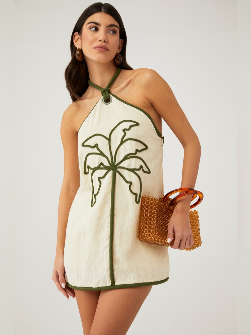 Farm Rio Sand Coconut Sleeveless Halter Mini Dress Size Medium